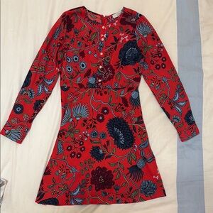 LOFT Floral Red Dress EUC